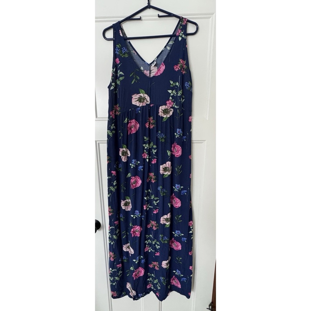 Old Navy Floral Maternity V Neck Dress large Maxi Sleeveless Navy